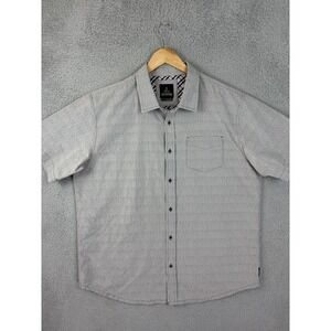 PrAna Shirt Mens XL Gray Geometric Short Sleeve Button Front Casual Rugby Safari